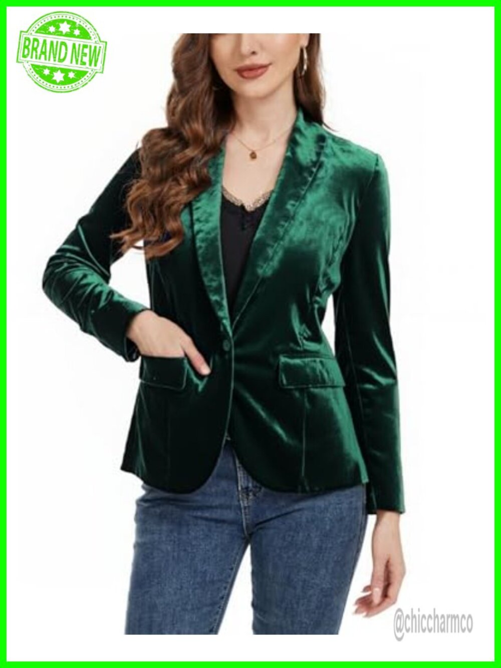 Velvet Blazer Women Shawl Lapel Button Long Sleeve Business Casual Jacket